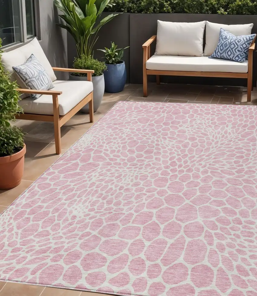 Pink And Ivory Geometric Washable Indoor Outdoor Area Rug Photo 1