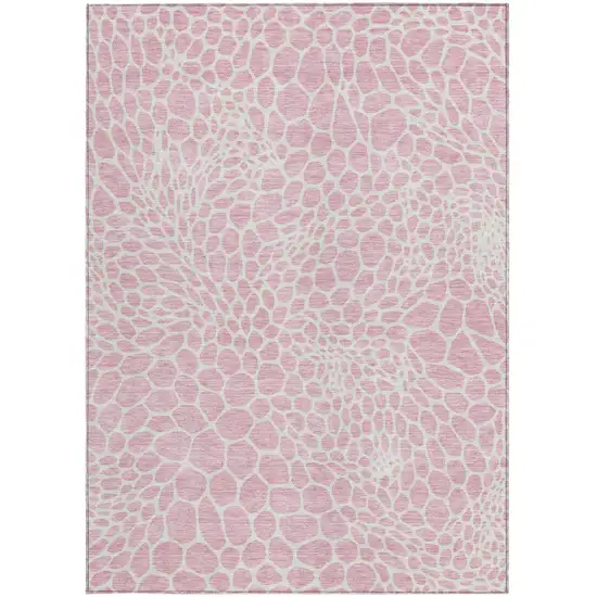 Pink And Ivory Geometric Washable Indoor Outdoor Area Rug Photo 7