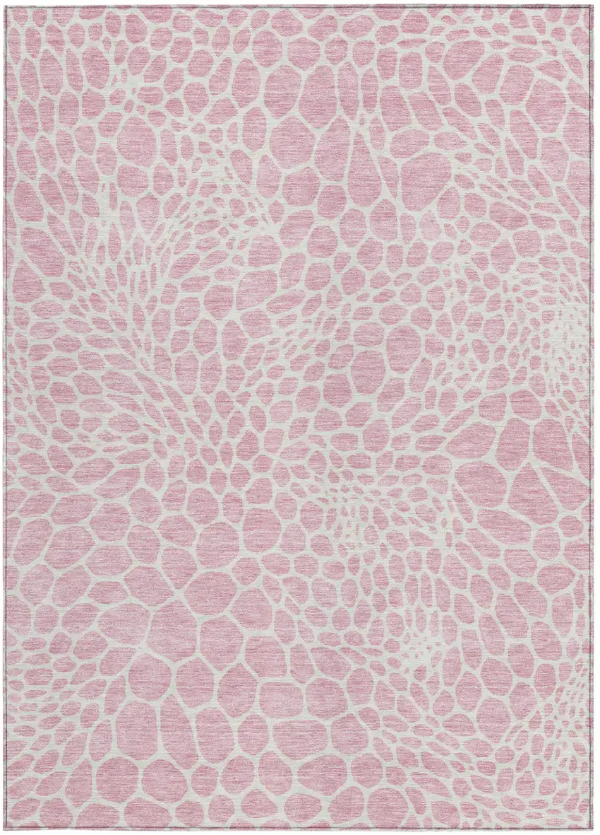 Pink And Ivory Geometric Washable Indoor Outdoor Area Rug Photo 7