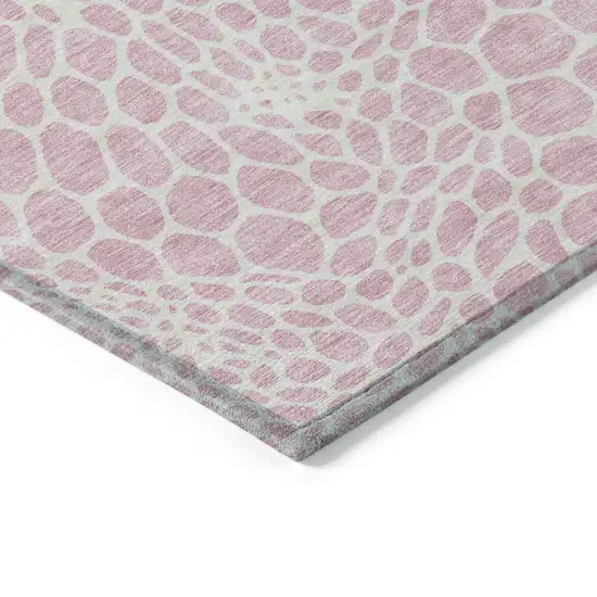 Pink And Ivory Geometric Washable Indoor Outdoor Area Rug Photo 5