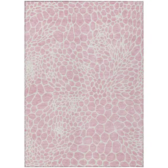Pink And Ivory Geometric Washable Indoor Outdoor Area Rug Photo 2