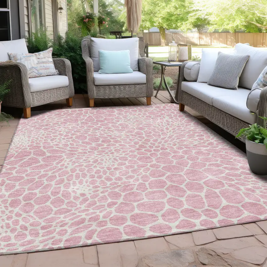 Pink And Ivory Geometric Washable Indoor Outdoor Area Rug Photo 9