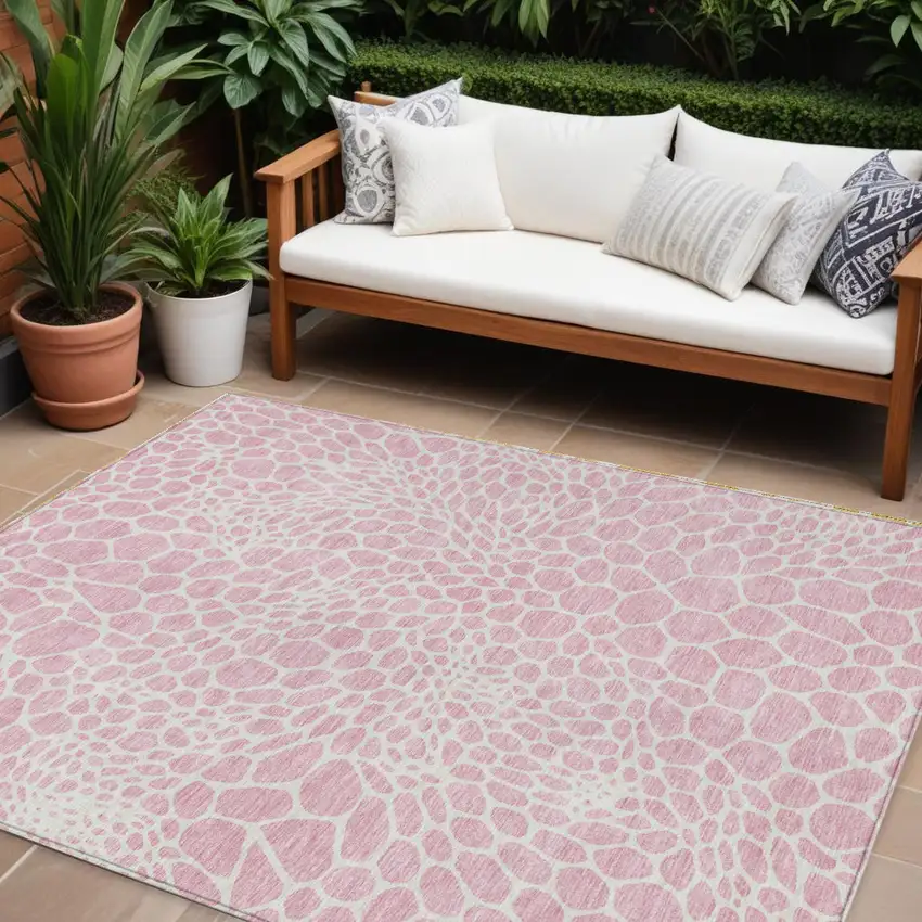 Pink And Ivory Geometric Washable Indoor Outdoor Area Rug Photo 1