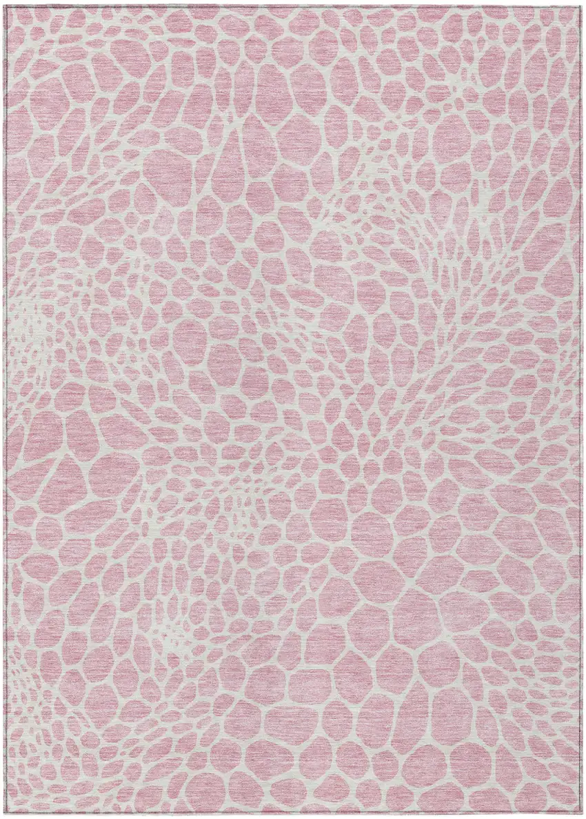 Pink And Ivory Geometric Washable Indoor Outdoor Area Rug Photo 2