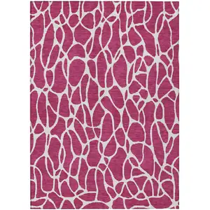 Photo of Pink And Ivory Geometric Washable Indoor Outdoor Area Rug