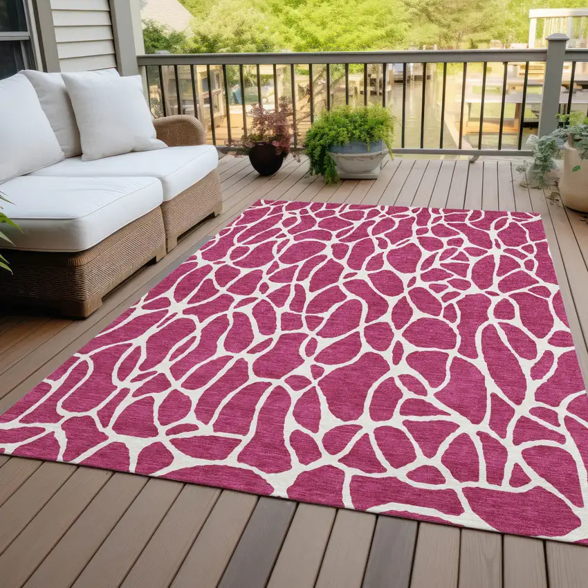 Pink And Ivory Geometric Washable Indoor Outdoor Area Rug Photo 8