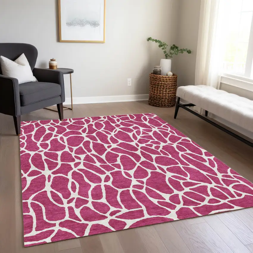 Pink And Ivory Geometric Washable Indoor Outdoor Area Rug Photo 9
