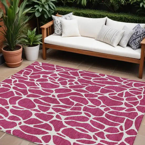 Pink And Ivory Geometric Washable Indoor Outdoor Area Rug Photo 1