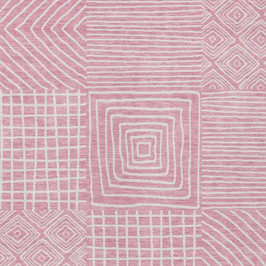 Pink And Ivory Geometric Washable Indoor Outdoor Area Rug Photo 6