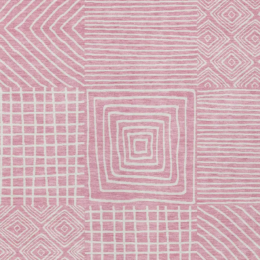 Pink And Ivory Geometric Washable Indoor Outdoor Area Rug Photo 6