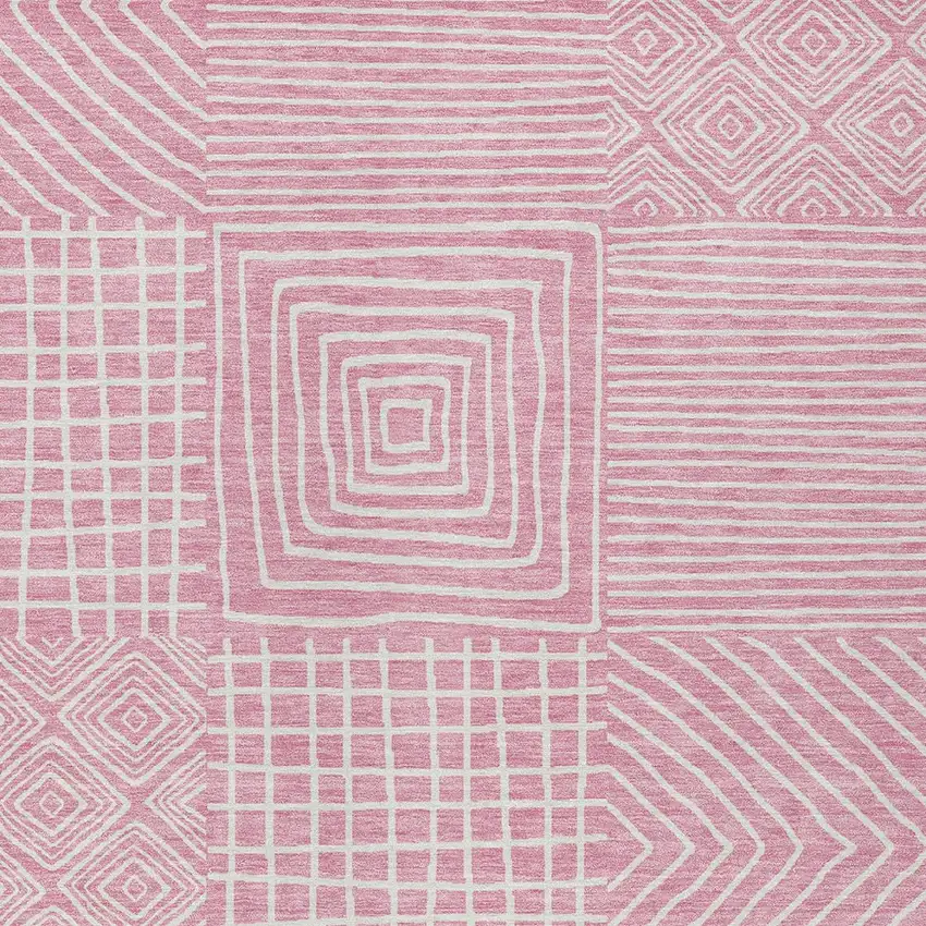 Pink And Ivory Geometric Washable Indoor Outdoor Area Rug Photo 6