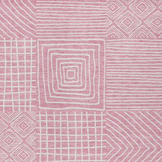 Pink And Ivory Geometric Washable Indoor Outdoor Area Rug Photo 6
