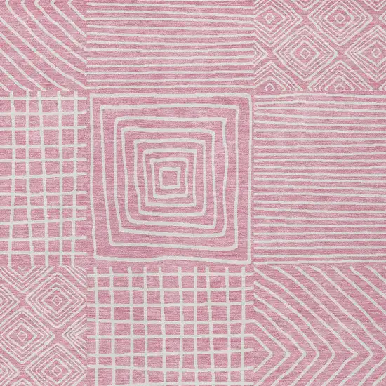 Pink And Ivory Geometric Washable Indoor Outdoor Area Rug Photo 6