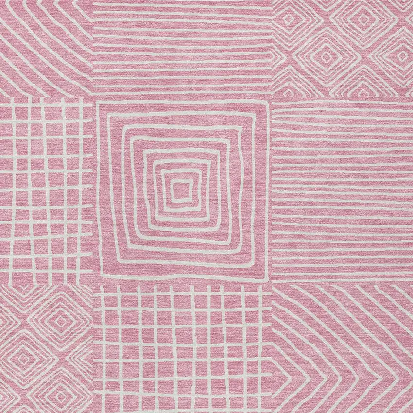 Pink And Ivory Geometric Washable Indoor Outdoor Area Rug Photo 6