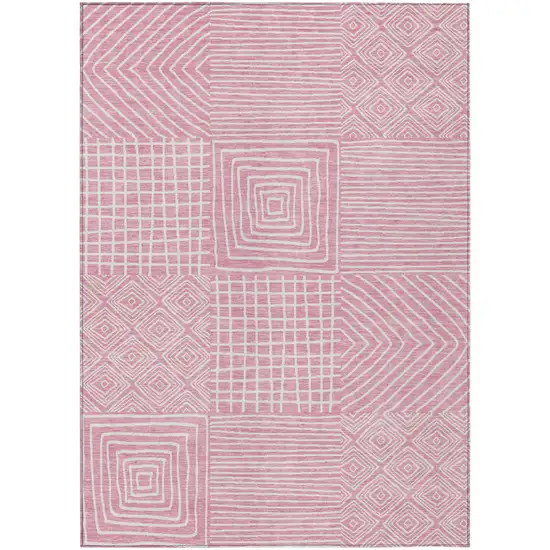Pink And Ivory Geometric Washable Indoor Outdoor Area Rug Photo 2