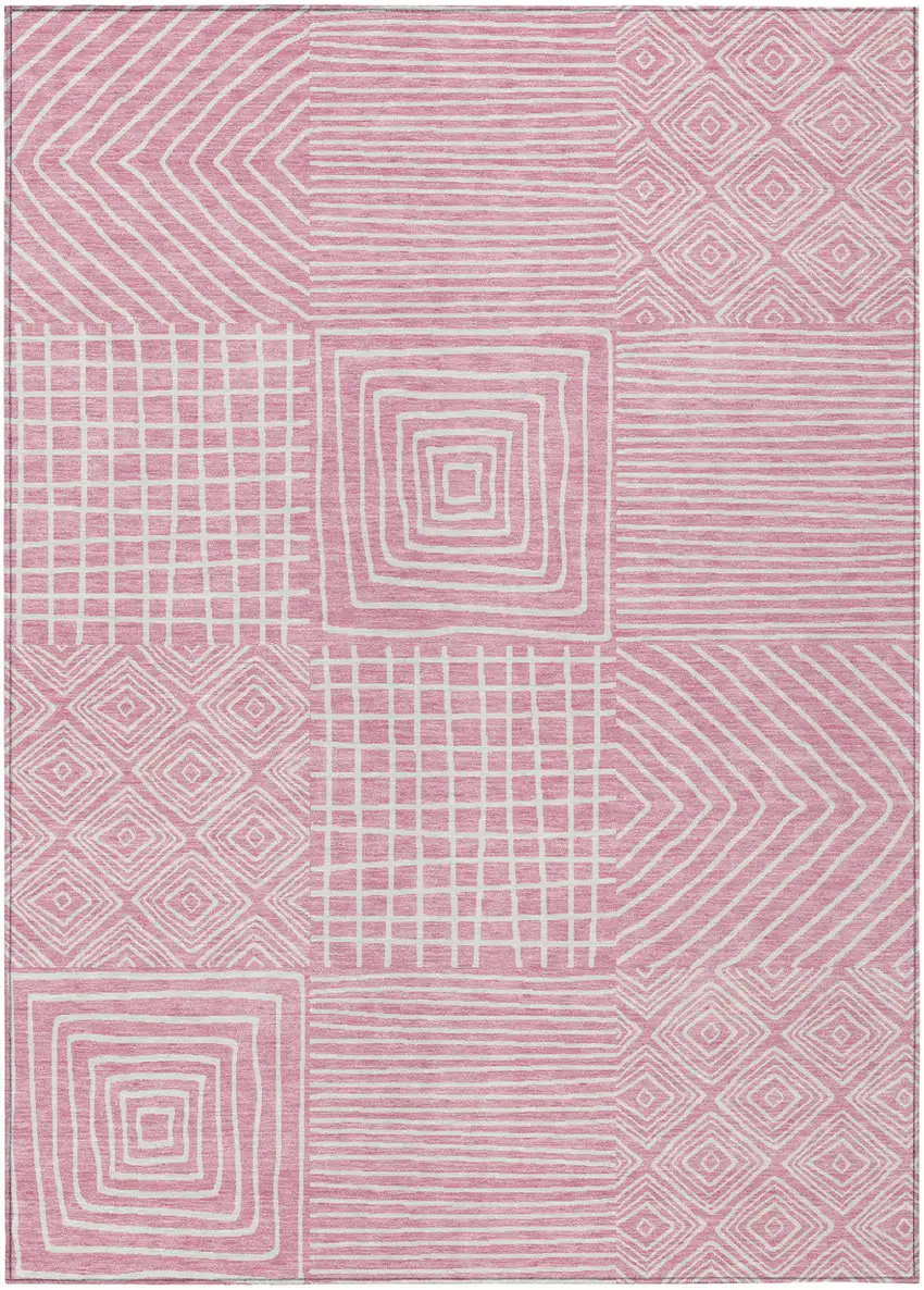 Pink And Ivory Geometric Washable Indoor Outdoor Area Rug Photo 2