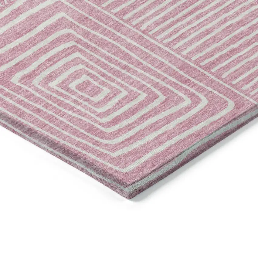 Pink And Ivory Geometric Washable Indoor Outdoor Area Rug Photo 4