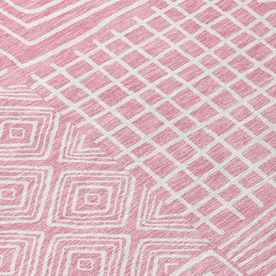 Pink And Ivory Geometric Washable Indoor Outdoor Area Rug Photo 5