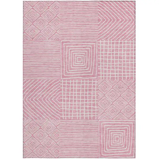 Pink And Ivory Geometric Washable Indoor Outdoor Area Rug Photo 7