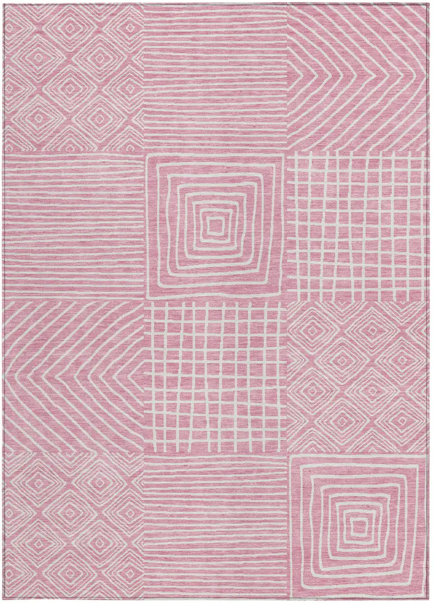 Pink And Ivory Geometric Washable Indoor Outdoor Area Rug Photo 7