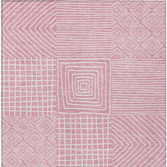 Pink And Ivory Geometric Washable Indoor Outdoor Area Rug Photo 6
