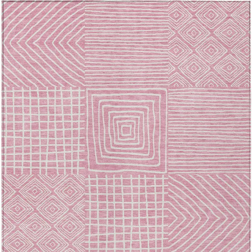 Pink And Ivory Geometric Washable Indoor Outdoor Area Rug Photo 6