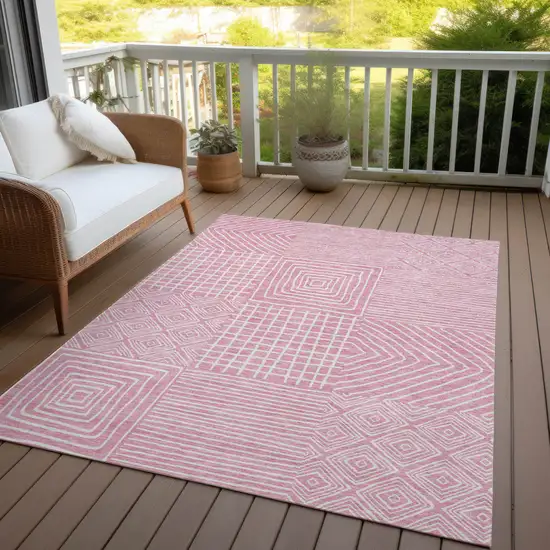 Pink And Ivory Geometric Washable Indoor Outdoor Area Rug Photo 8