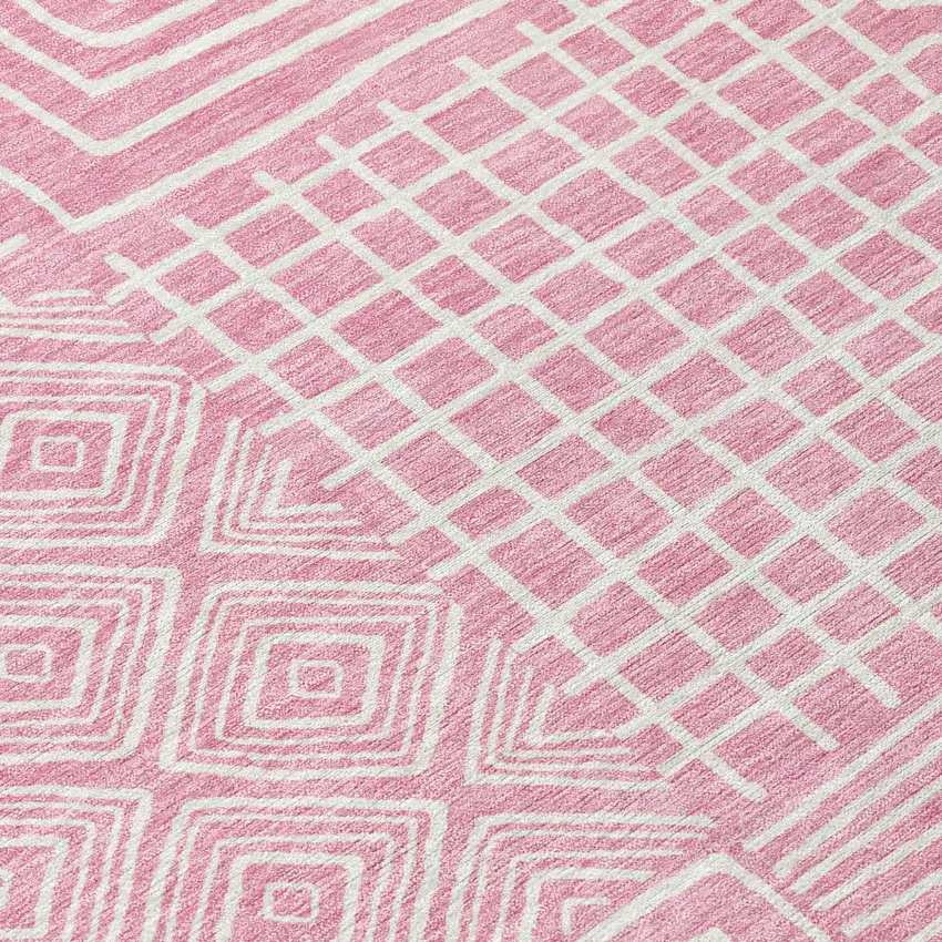 Pink And Ivory Geometric Washable Indoor Outdoor Area Rug Photo 5