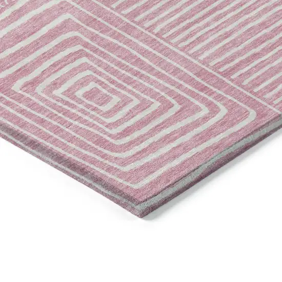 Pink And Ivory Geometric Washable Indoor Outdoor Area Rug Photo 4