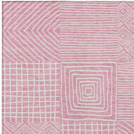 Pink And Ivory Geometric Washable Indoor Outdoor Area Rug Photo 6