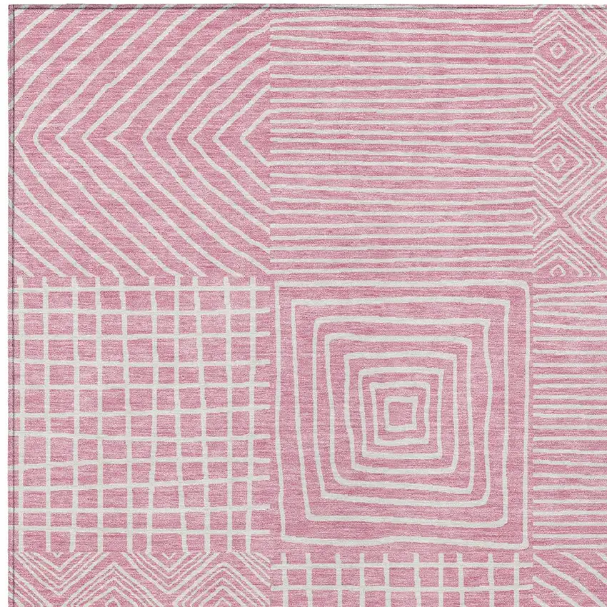Pink And Ivory Geometric Washable Indoor Outdoor Area Rug Photo 6
