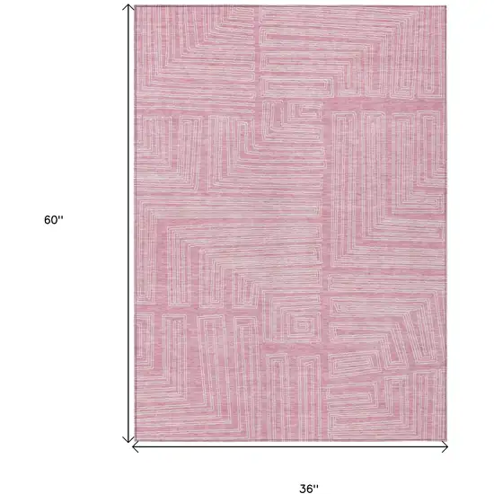 Pink And Ivory Geometric Washable Indoor Outdoor Area Rug Photo 6