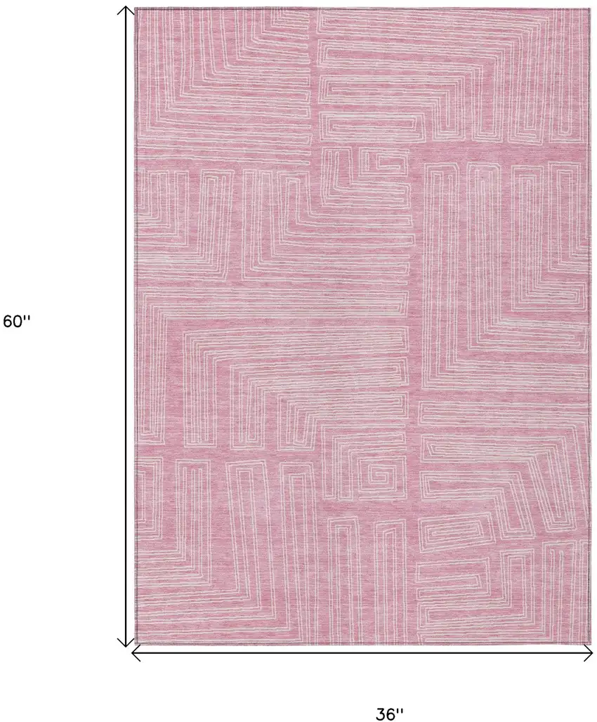 Pink And Ivory Geometric Washable Indoor Outdoor Area Rug Photo 6
