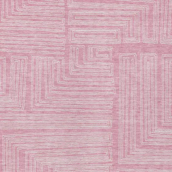 Pink And Ivory Geometric Washable Indoor Outdoor Area Rug Photo 4