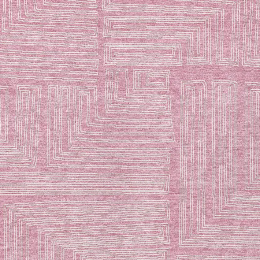 Pink And Ivory Geometric Washable Indoor Outdoor Area Rug Photo 4