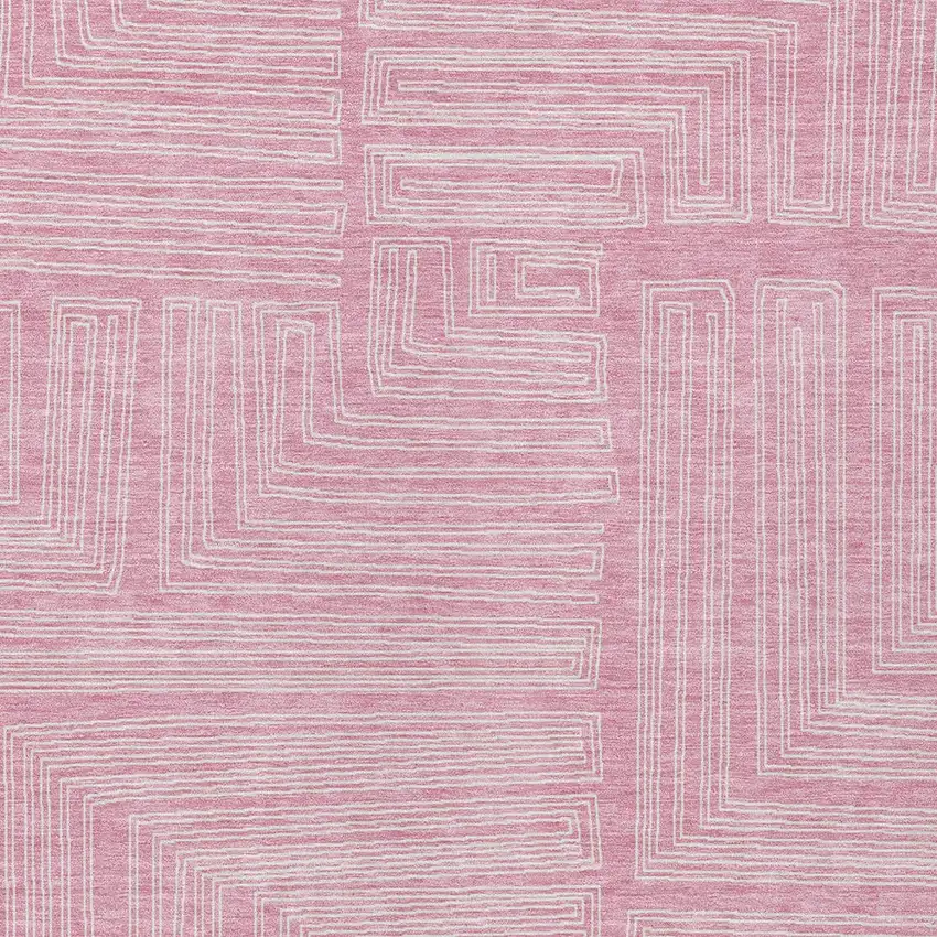 Pink And Ivory Geometric Washable Indoor Outdoor Area Rug Photo 4