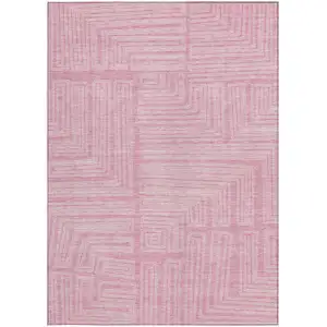 Photo of Pink And Ivory Geometric Washable Indoor Outdoor Area Rug