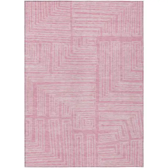 Pink And Ivory Geometric Washable Indoor Outdoor Area Rug Photo 2