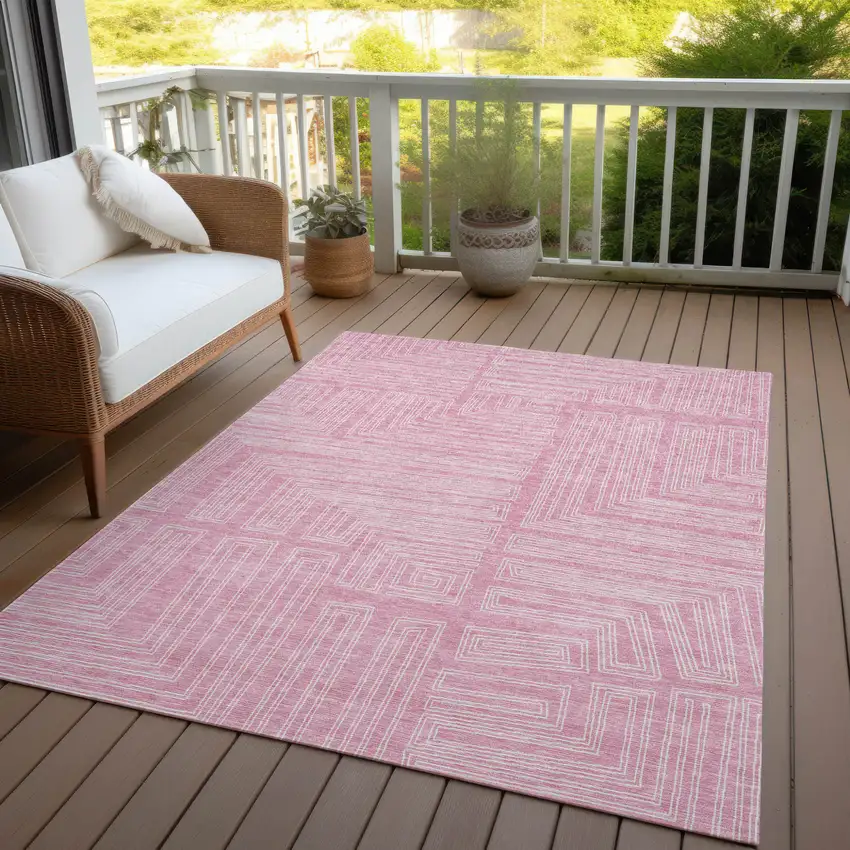Pink And Ivory Geometric Washable Indoor Outdoor Area Rug Photo 6