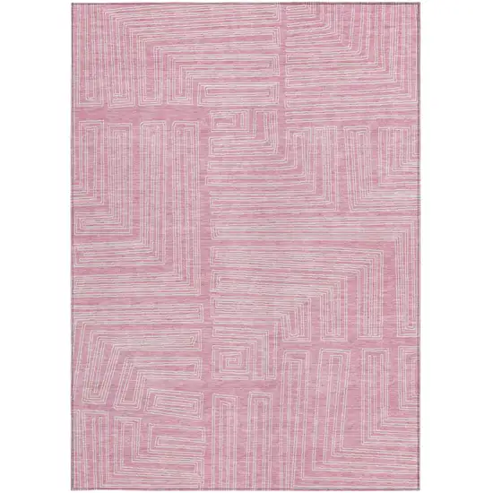 Pink And Ivory Geometric Washable Indoor Outdoor Area Rug Photo 5