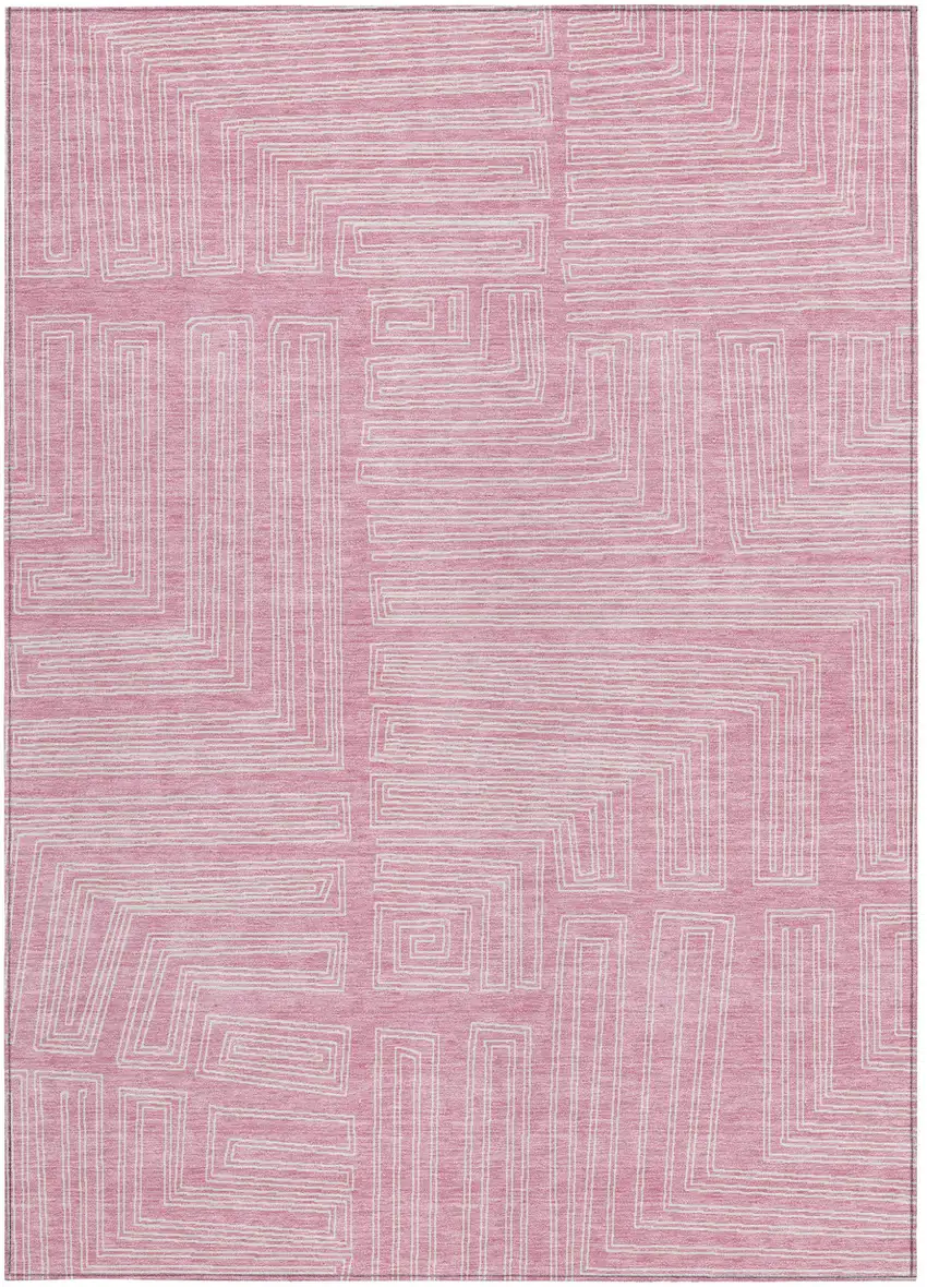 Pink And Ivory Geometric Washable Indoor Outdoor Area Rug Photo 5