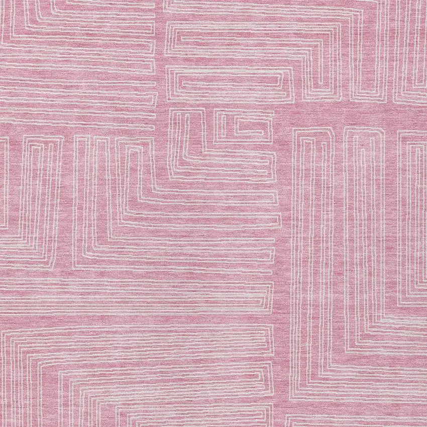 Pink And Ivory Geometric Washable Indoor Outdoor Area Rug Photo 4