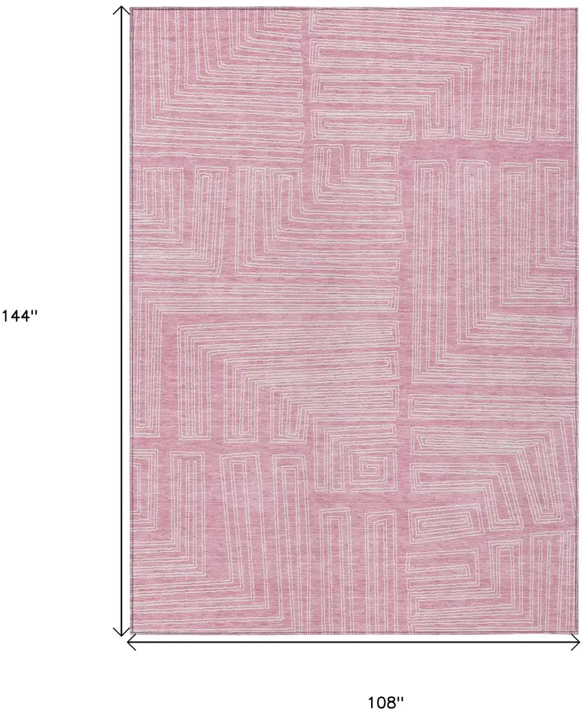 Pink And Ivory Geometric Washable Indoor Outdoor Area Rug Photo 6