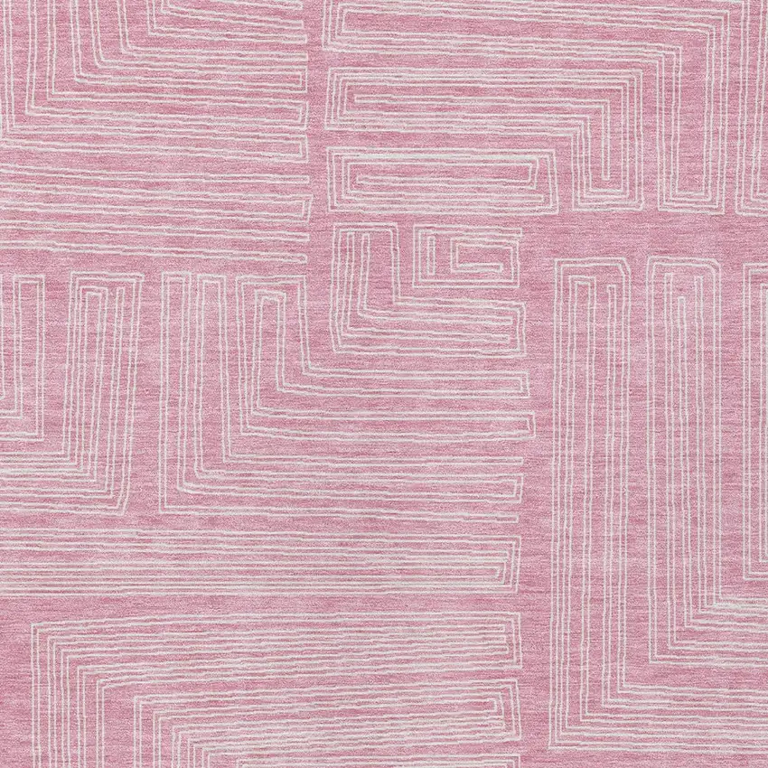 Pink And Ivory Geometric Washable Indoor Outdoor Area Rug Photo 4