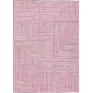 Photo of Pink And Ivory Geometric Washable Indoor Outdoor Area Rug