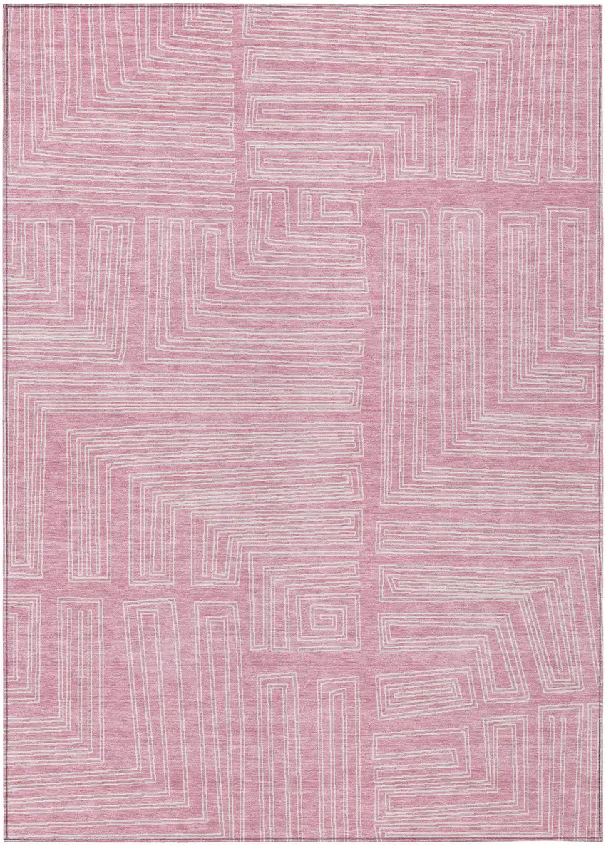 Pink And Ivory Geometric Washable Indoor Outdoor Area Rug Photo 2