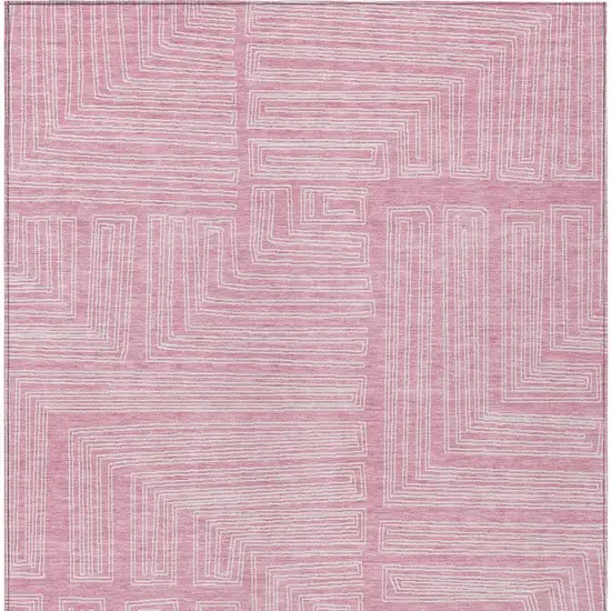Pink And Ivory Geometric Washable Indoor Outdoor Area Rug Photo 5