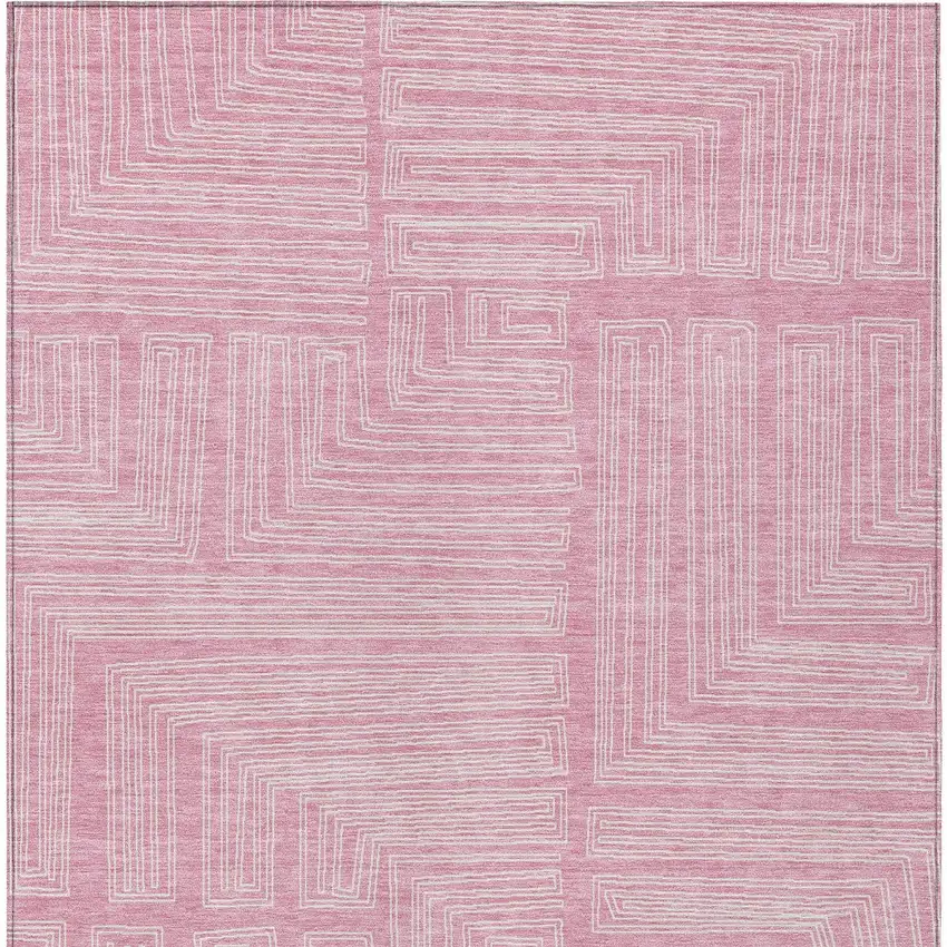 Pink And Ivory Geometric Washable Indoor Outdoor Area Rug Photo 5