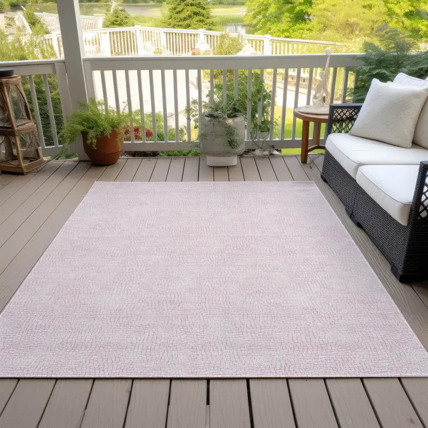 Pink And Ivory Geometric Washable Indoor Outdoor Area Rug Photo 6