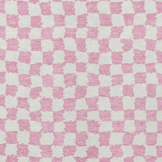 Pink And Ivory Geometric Washable Indoor Outdoor Area Rug Photo 4